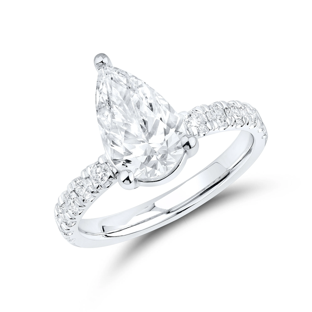 1 ct Pear Shaped Pave Lab Grown Diamond Engagement Ring in 14K White Gold
