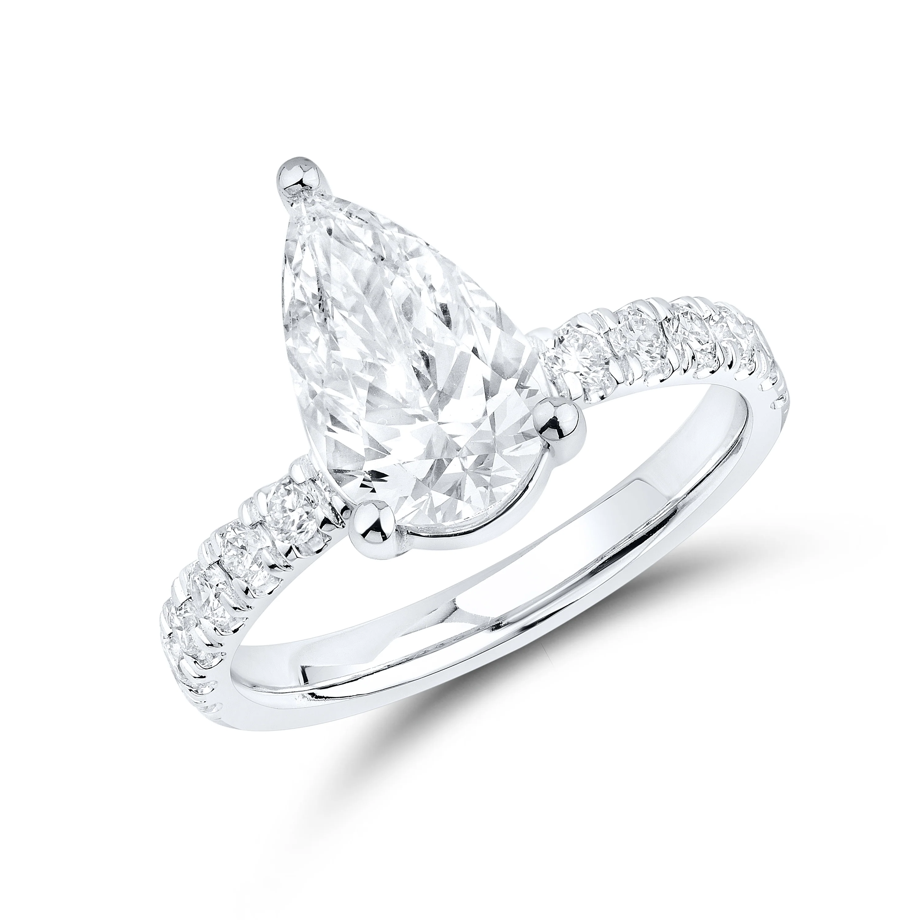 1 ct Pear Shaped Pave Lab Grown Diamond Engagement Ring in 14K White Gold