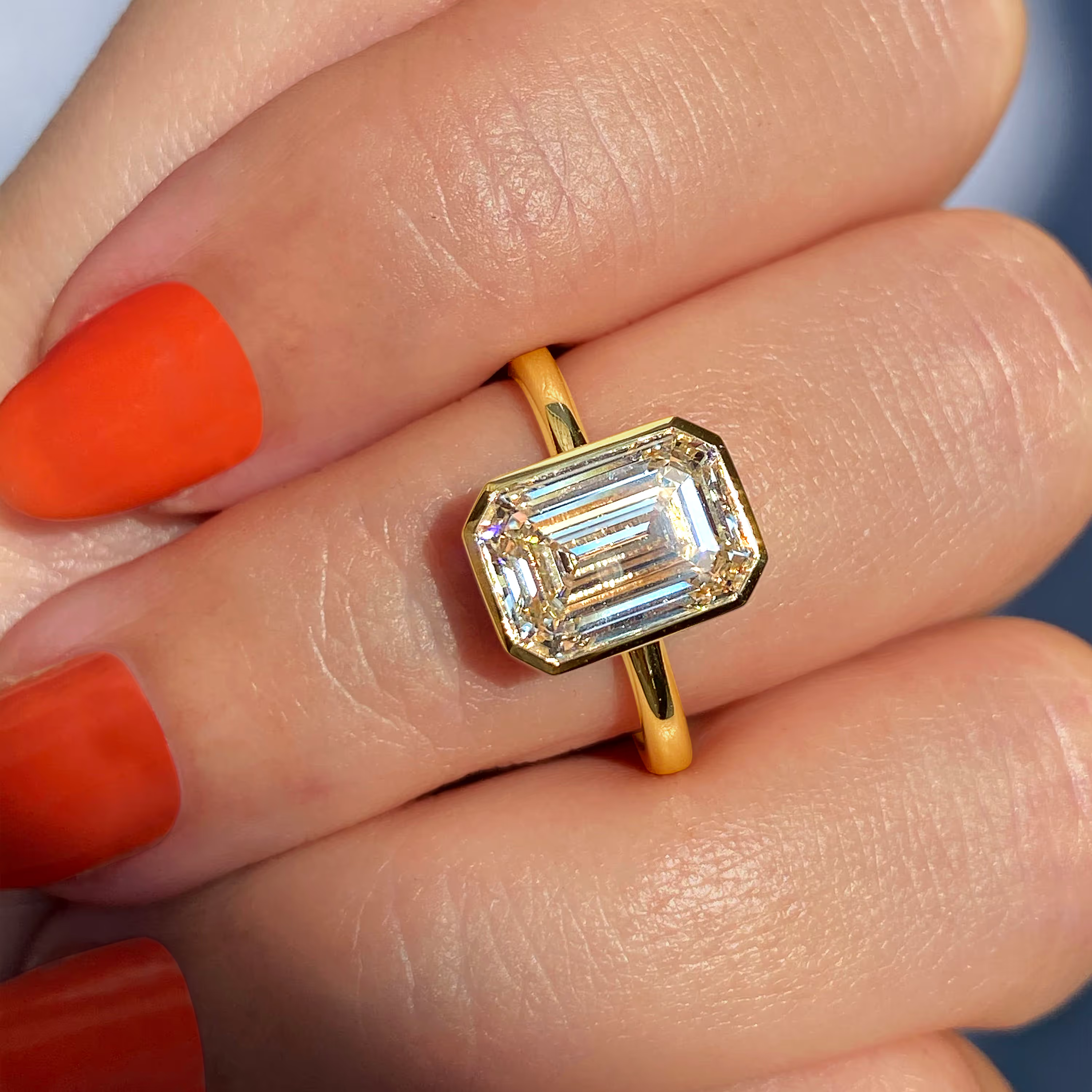 2ct Emerald Bezel Lab Grown Diamond Engagement Ring in 14K Yellow Gold