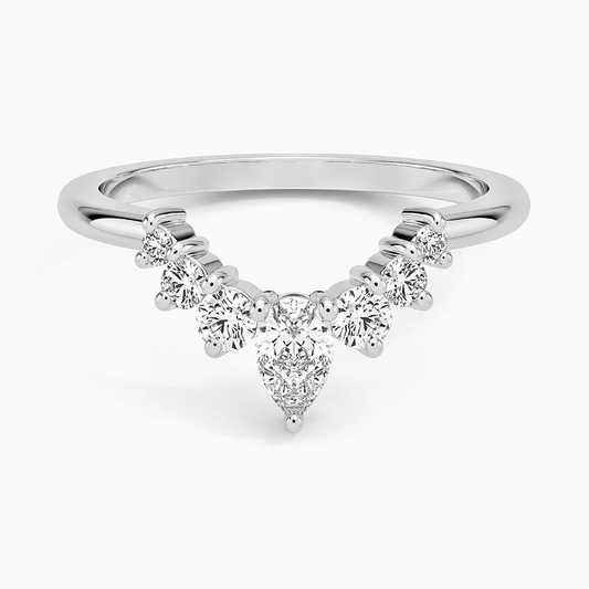 V-shaped Pear Lab Grown Diamond Ring in 14k White Gold