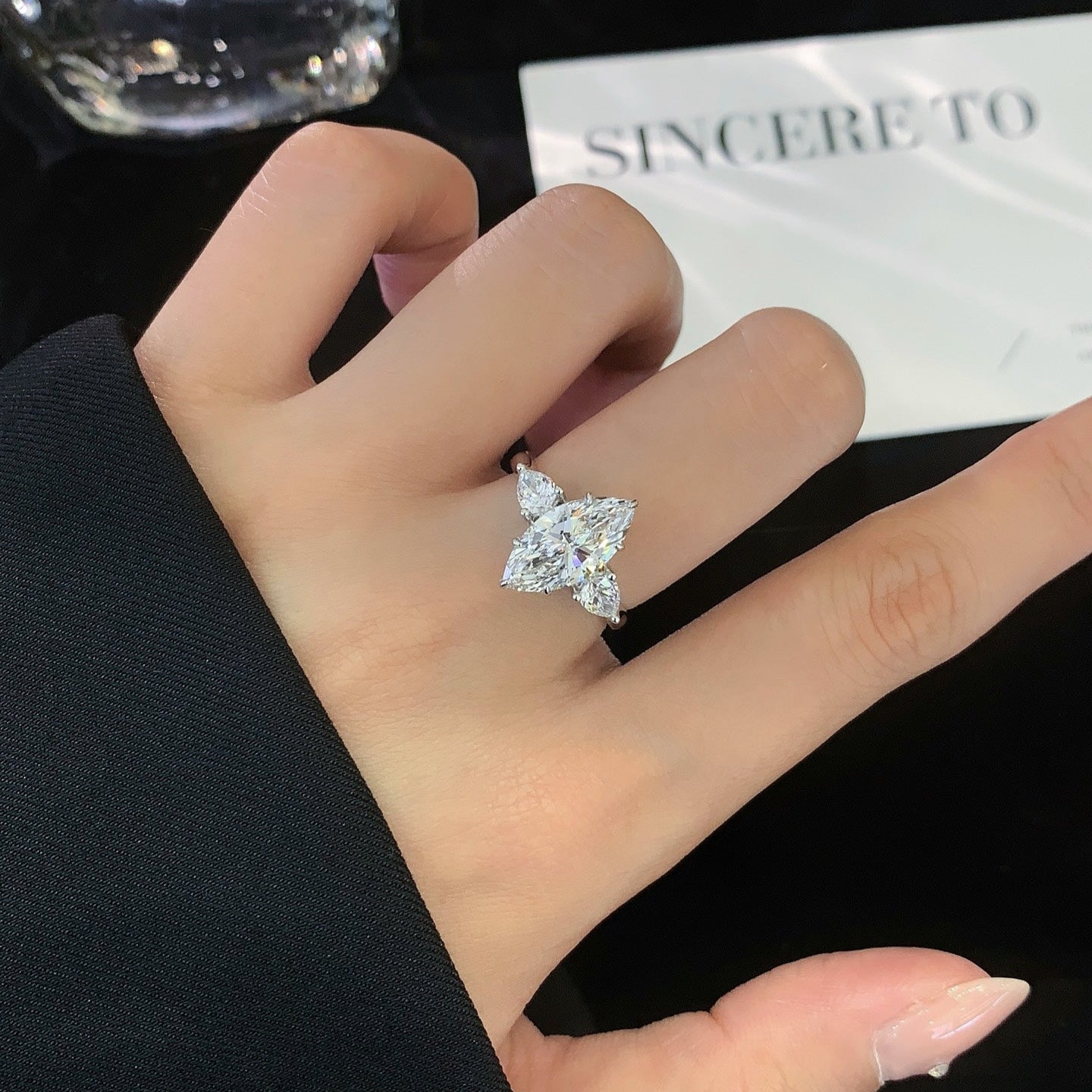 2 ct Three Stone Marquise &pear Lab Grown Diamond Ring in Platinum