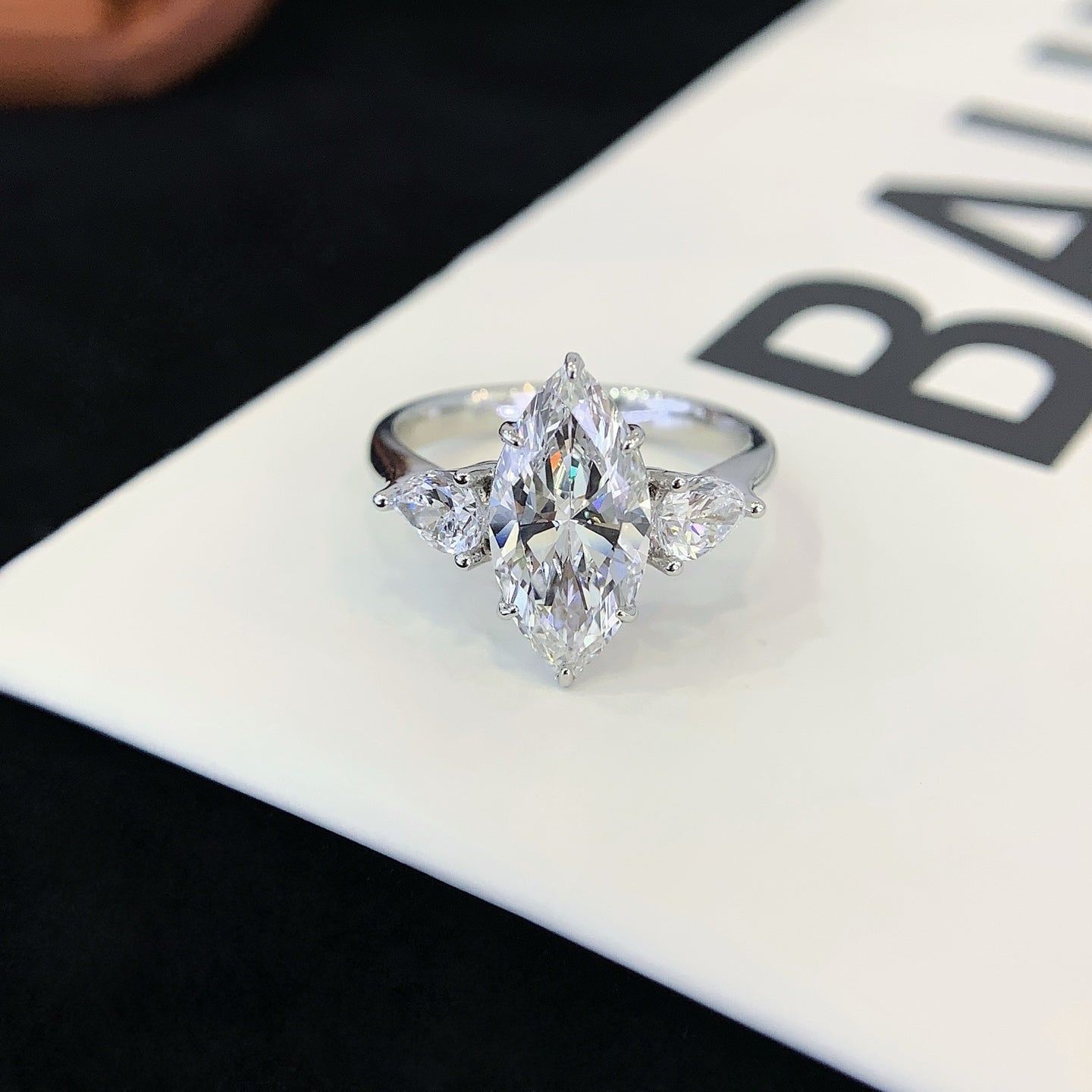 2 ct Three Stone Marquise &pear Lab Grown Diamond Ring in Platinum