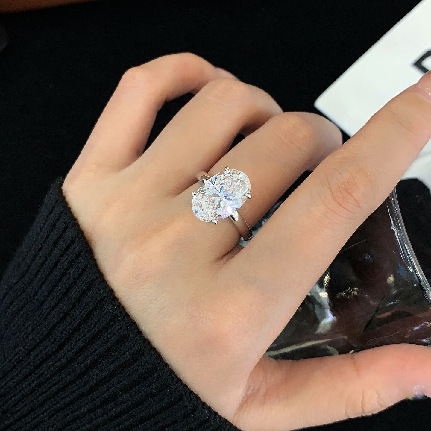 1.5 ct Oval Hidden Circlet & Pave Lab Grown Diamond Ring in Platinum