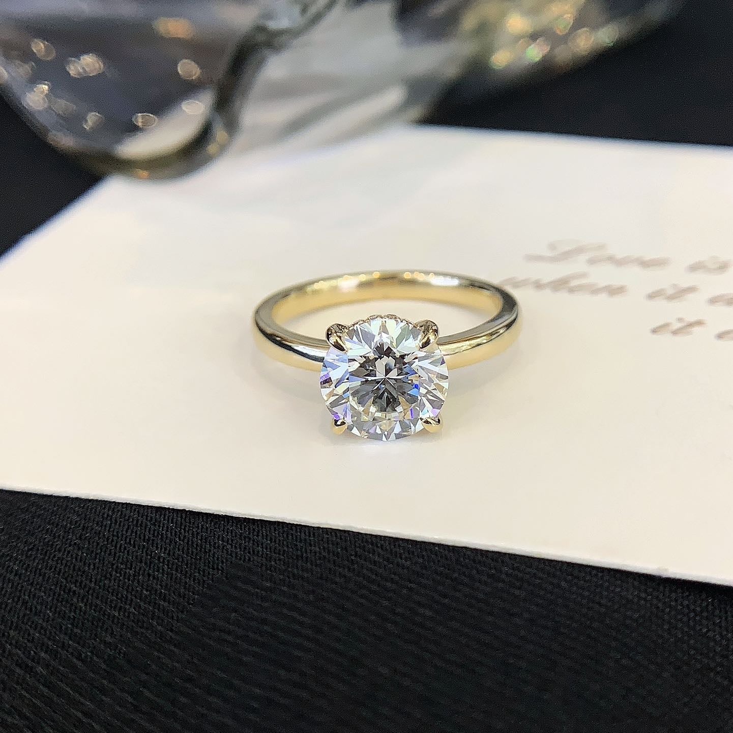 2 ct Round 4 prongs Hidden Circlet Engagement Ring in 14k Yellow Gold