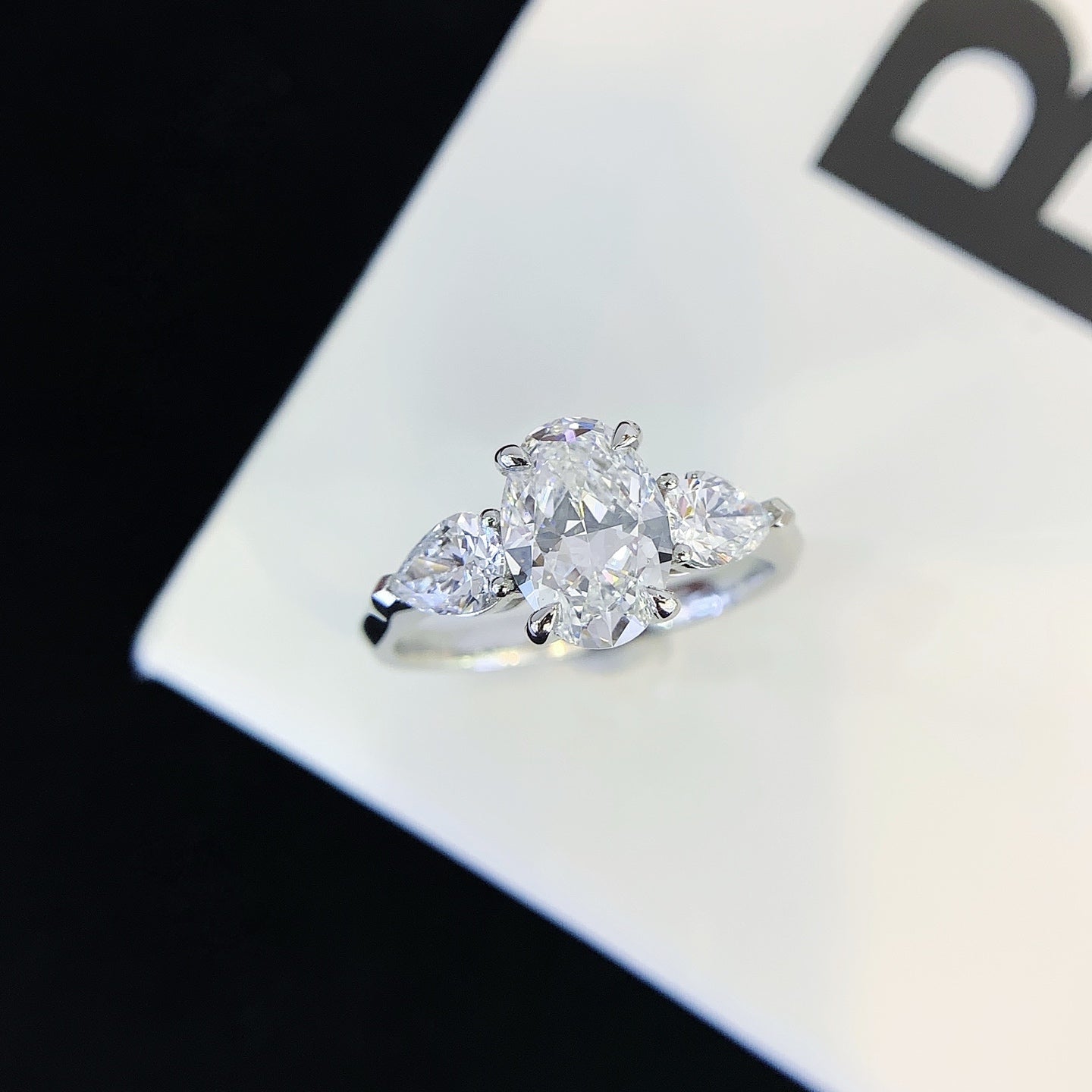 2 ct Three Stones Oval and Pear Cut Lab Created Diamond Engagement Ring in 14K White Gold
