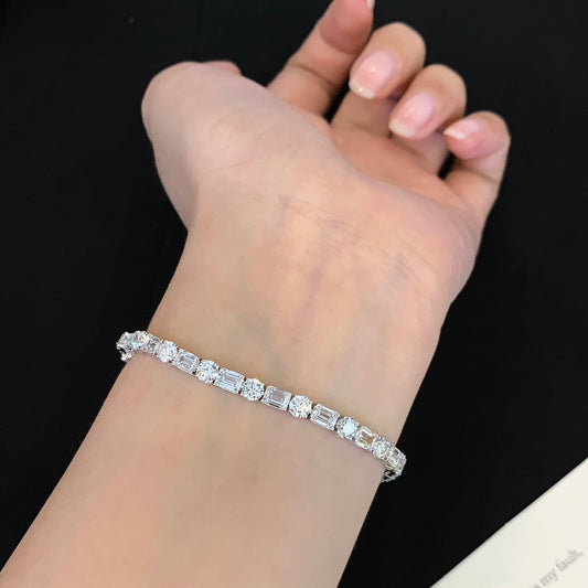20 ctw Emerald& Round Lab Grown Diamond Tennis Bracelet 6-7.5 Inch in Platinum