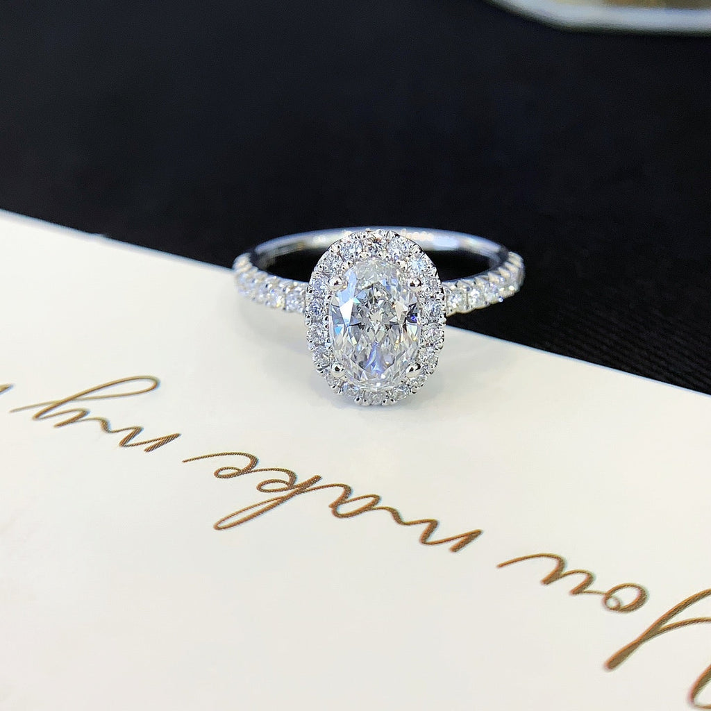 1 ct Oval Halo Lab Grown Diamond Ring Set in Platinum