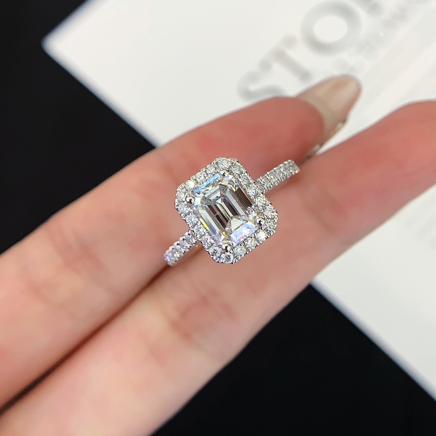 1 ct Emerald Halo Lab Grown Diamond Engagement Ring in Platinum