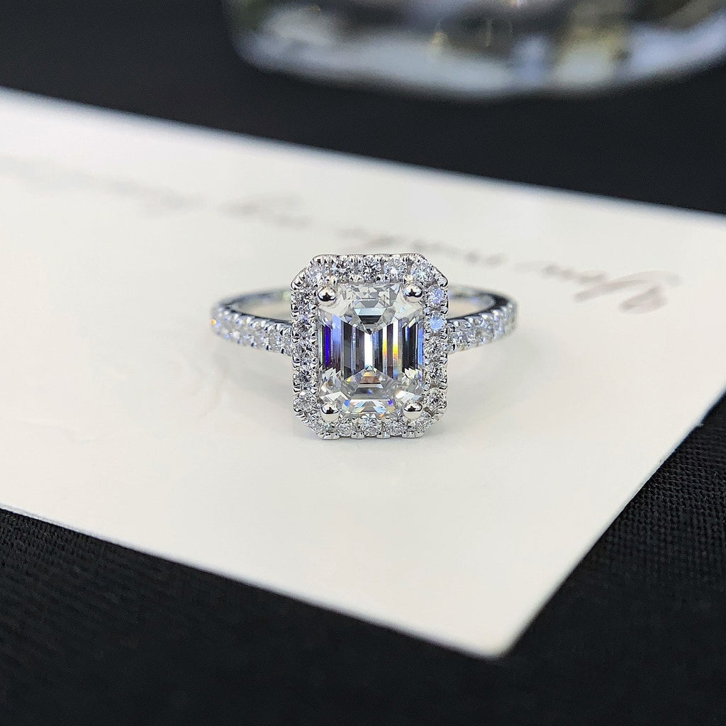 1 ct Emerald Halo Lab Grown Diamond Engagement Ring in Platinum