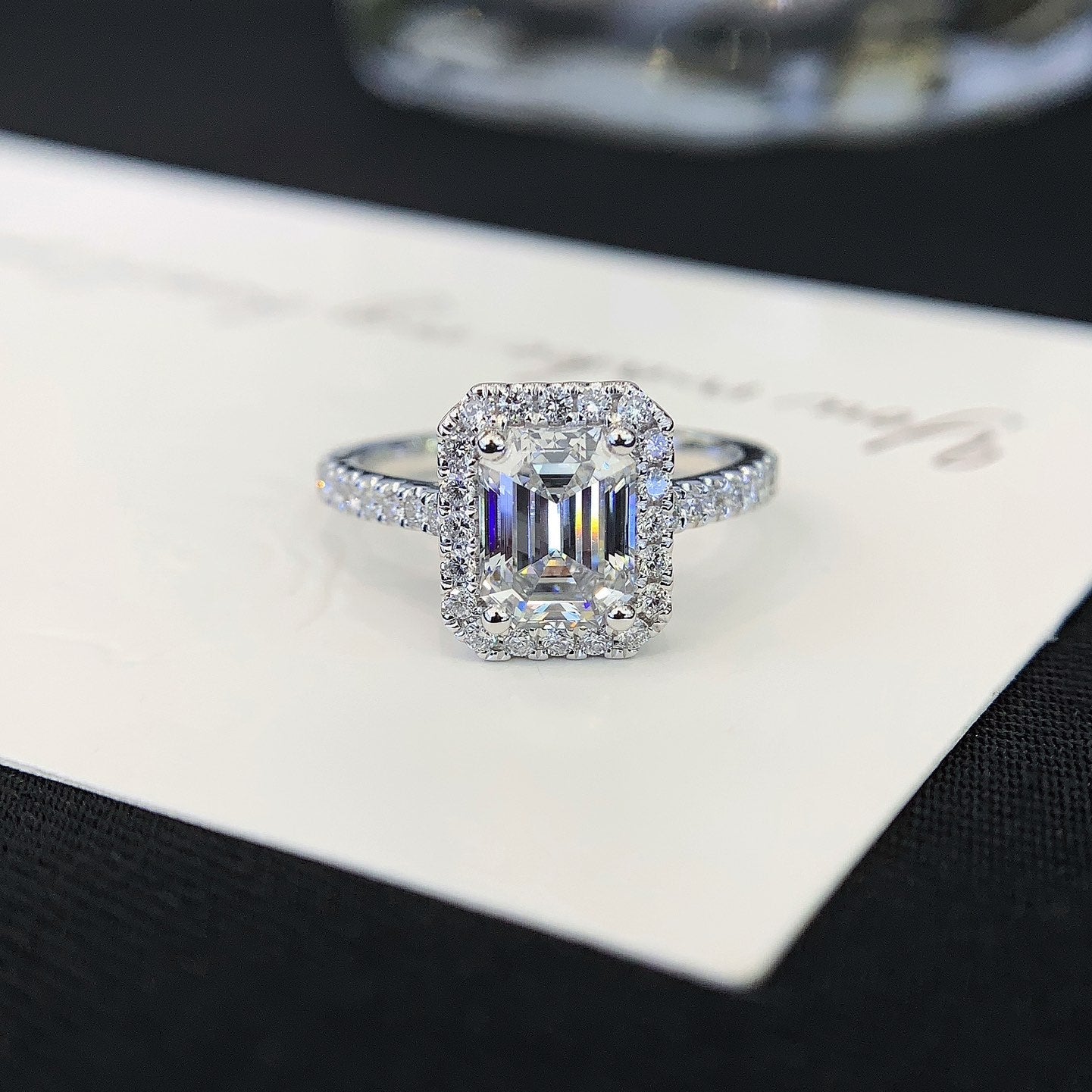 1 ct Emerald Halo Lab Grown Diamond Engagement Ring in Platinum