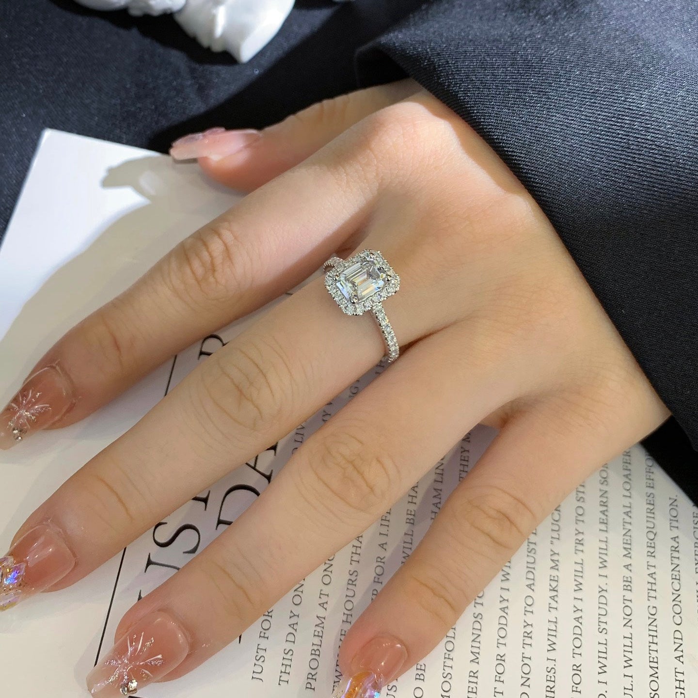 1 ct Emerald Halo Lab Grown Diamond Engagement Ring in Platinum