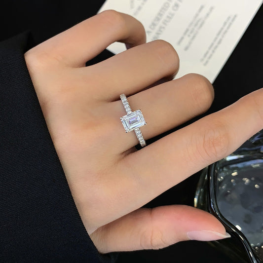 1 ct Emerald Cut Pave Lab Grown Diamond Engagement Ring in 14k White Gold
