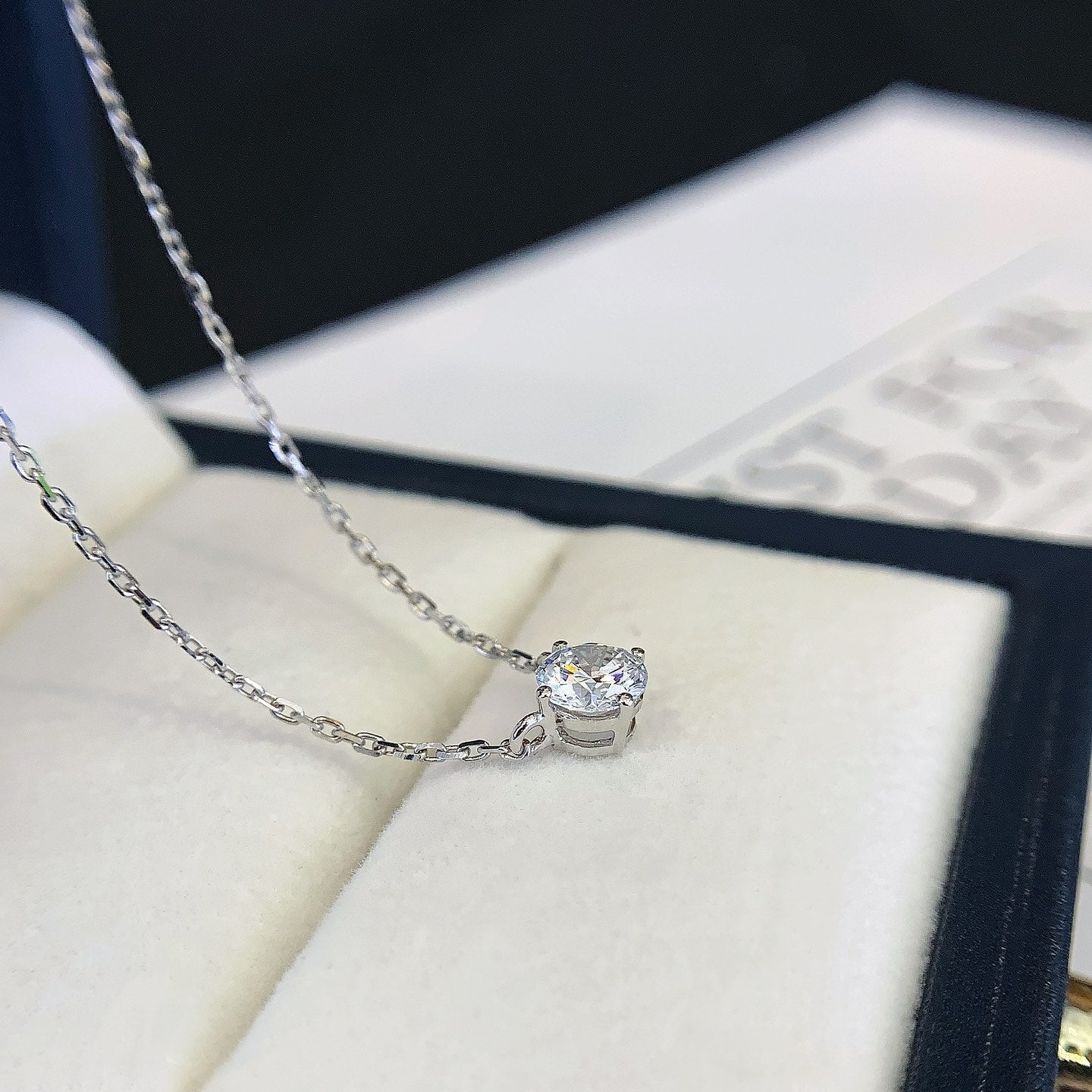 1 ct Round Solitaire 4 Prong Lab Grown Diamond Necklace 16-18 Inch in 14k White Gold
