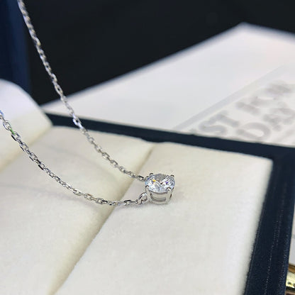 1 ct Round Solitaire 4 Prong Lab Grown Diamond Necklace 16-18 Inch in 14k White Gold