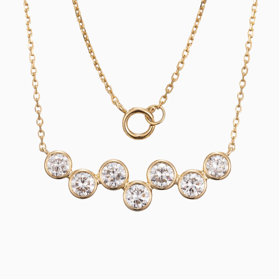 Lucky 7 stone Bubble dance Lab Grown Diamond Bar Necklace in 14K Gold