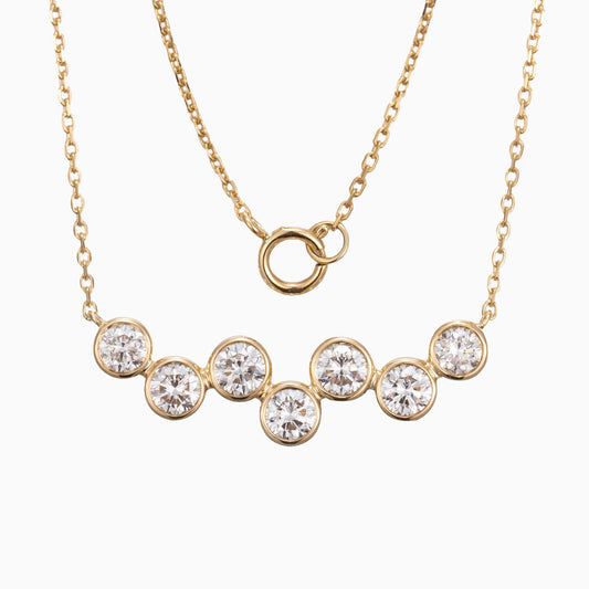 Lucky 7 stone Bubble dance Lab Grown Diamond Bar Necklace in 14K Gold