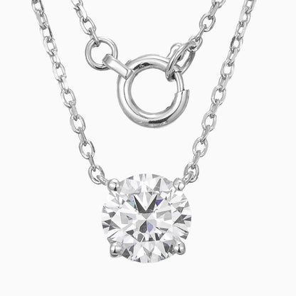 1 ct Round Solitaire 4 Prong Lab Grown Diamond Necklace 16-18 Inch in 14k White Gold