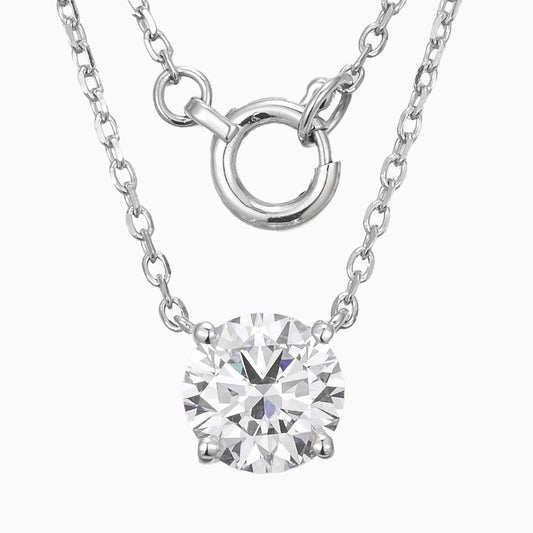 1 ct Round Solitaire 4 Prong Lab Grown Diamond Necklace 16-18 Inch in 14k White Gold