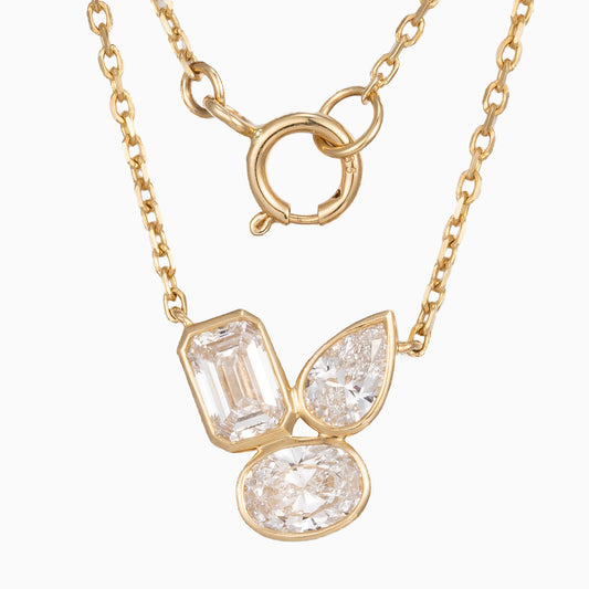 0.7ctw Bezel Cluster Fancy Shape Lab Grown Diamond Necklace 16-18 Inch in 14k Yellow Gold