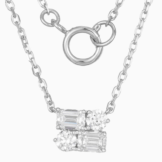 Emerald & Round cluster Lab Grown Diamond Necklace 16-18 Inch in 14k White Gold