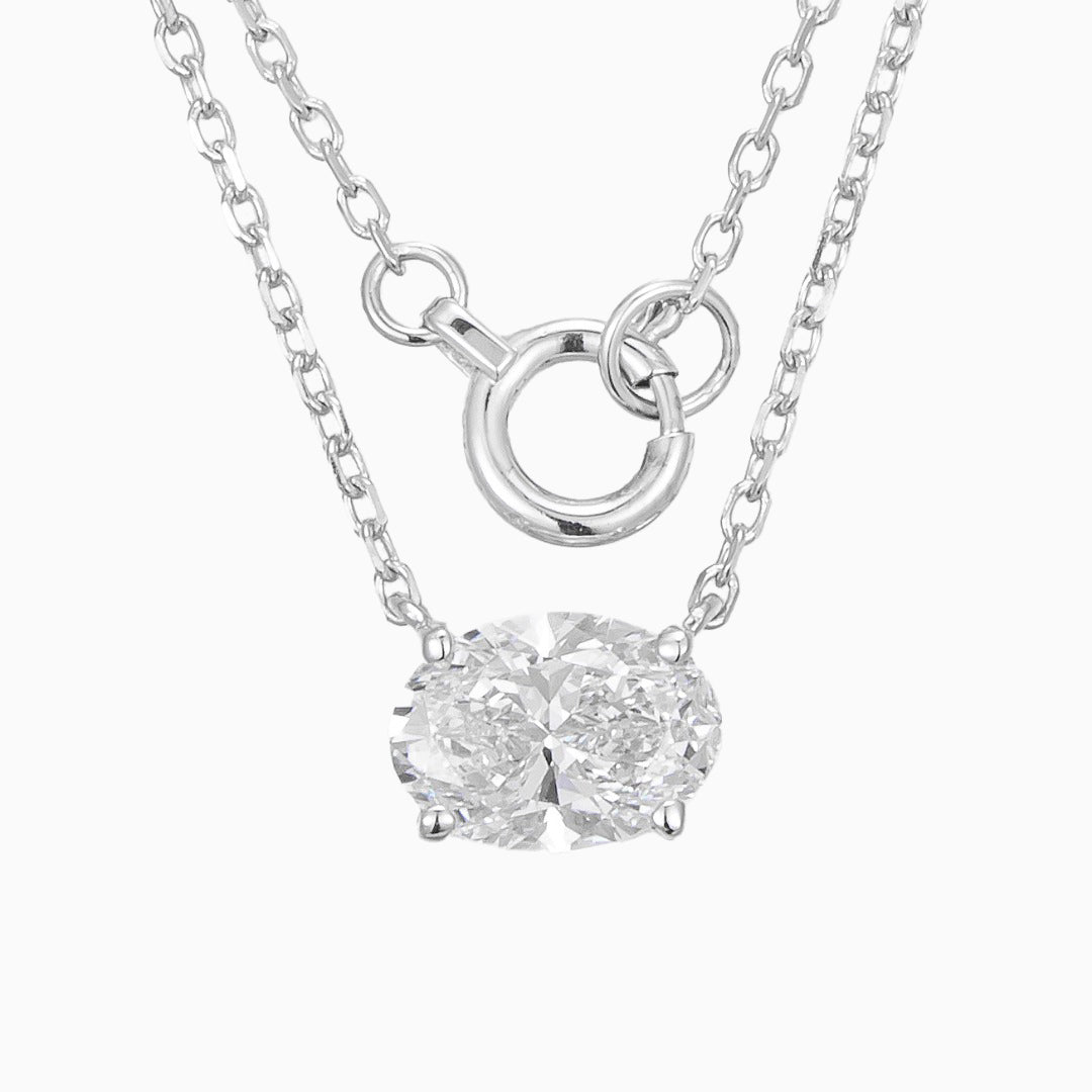 1ct Solitaire East-West Oval Lab Grown Diamond Necklace 16-18 Inch in 14k White Gold