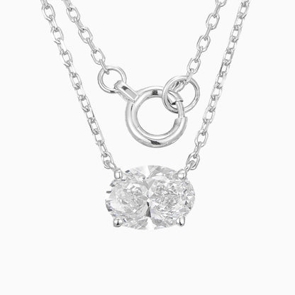 1ct Solitaire East-West Oval Lab Grown Diamond Necklace 16-18 Inch in 14k White Gold