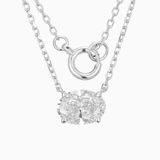 1ct Solitaire East-West Oval Lab Grown Diamond Necklace 16-18 Inch in 14k White Gold
