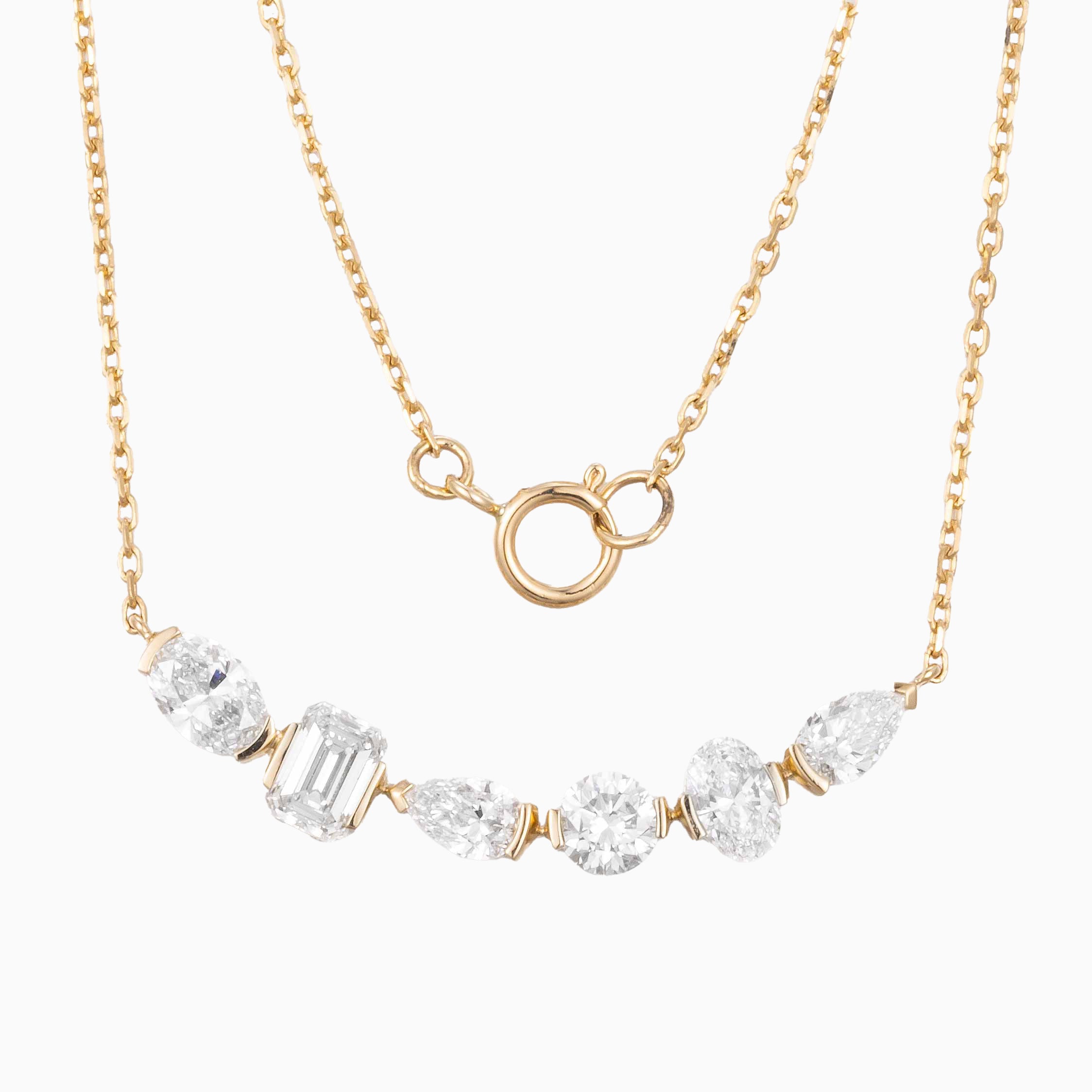 1.4 ct.tw 6 stones Fancy Lab Grown Diamond Bar Necklace 14k Yellow Gold