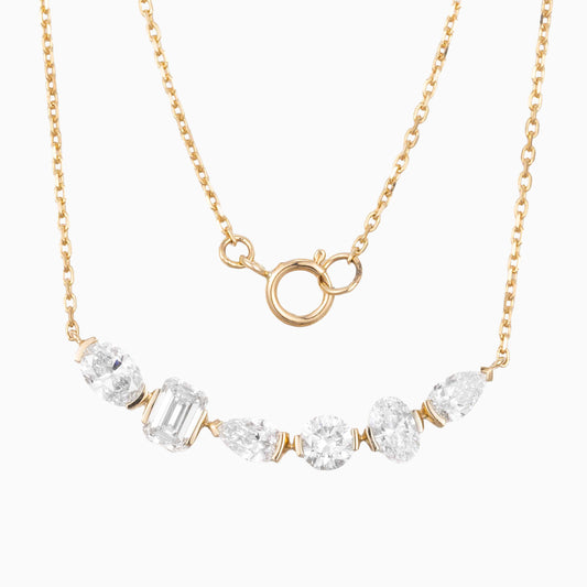 1.4 ct.tw 6 stones Fancy Lab Grown Diamond Bar Necklace 14k Yellow Gold