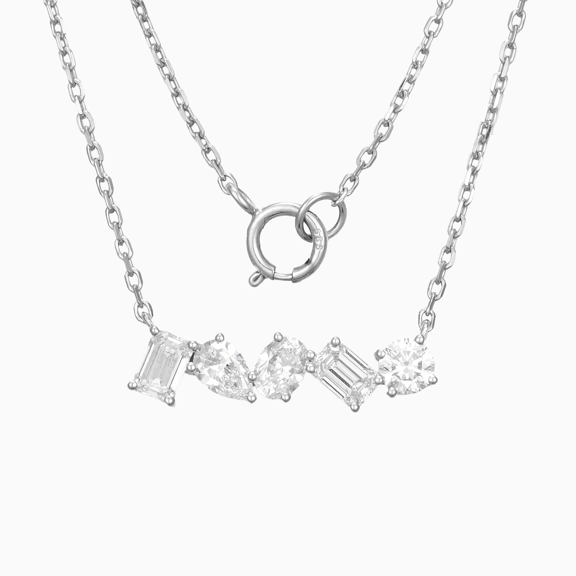 1.15 ct.tw Mixed Fancy Shape Lab Grown Diamond Bar Necklace 16-18 Inch in 14k White Gold