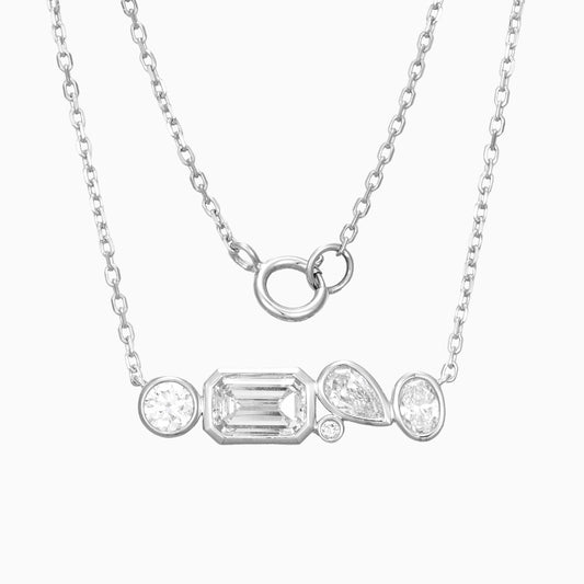 1 ct Mixed Fancy Shape Lab Grown Diamond Bezel Bar Necklace 16-18 Inch in 14k White Gold