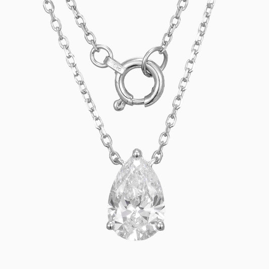 1 ct Teardrop Pear-cut Lab Grown Diamond Necklace 16-18 Inch in 14k White Gold