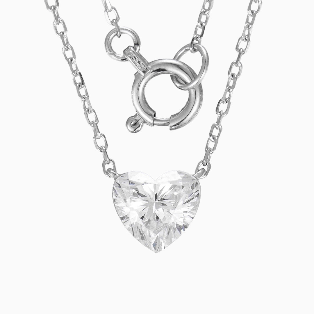 1 ctw Lab Grown Heart Shape Diamond Solitaire Pendant Necklace in 14k White Gold