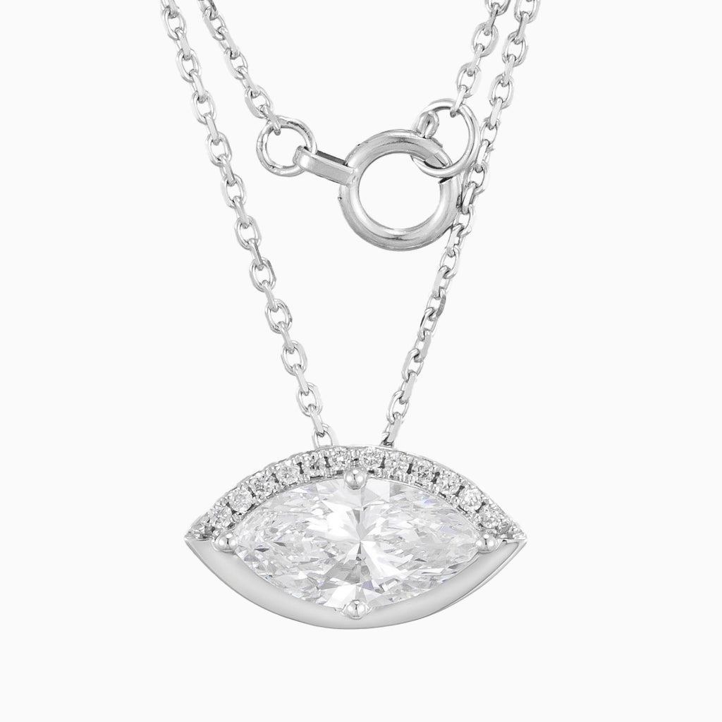 1 ct Marquise Half Halo Lab Grown Diamond Necklace (Evil Eye) 16-18 Inch in 14k White Gold