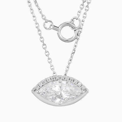 1 ct Marquise Half Halo Lab Grown Diamond Necklace (Evil Eye) 16-18 Inch in 14k White Gold