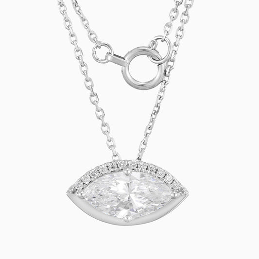 1 ct Marquise Half Halo Lab Grown Diamond Necklace (Evil Eye) 16-18 Inch in 14k White Gold