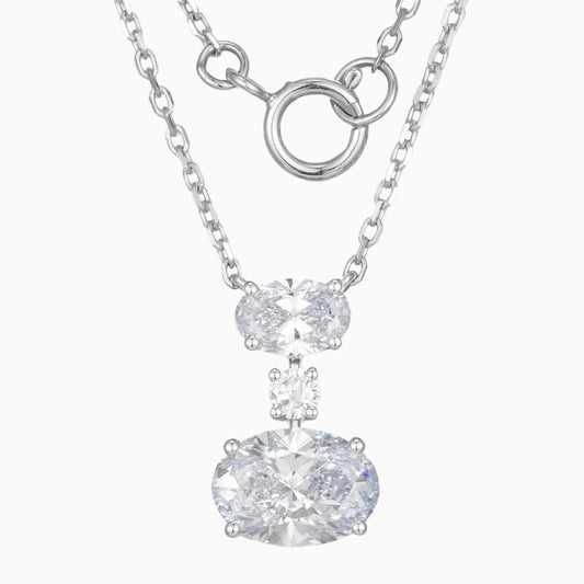 1.38 ctw Vertically Graduated Three stone Oval Lab Grown Diamond Pendant Necklace 16-18 Inch in 14k White Gold