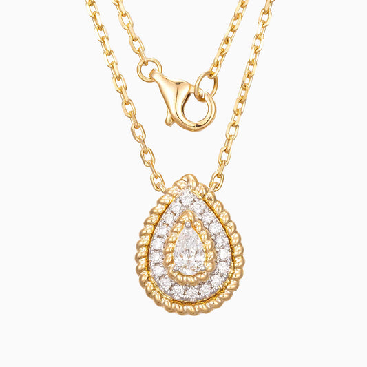 Contemporary Pear Halo Lab Grown Diamond Pendant 16-18 Inch in 14k Yellow Gold