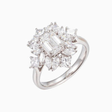 1 ct Emerald Fancy Halo Lab Grown Diamond Engagement Ring in Platinum