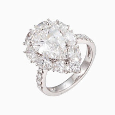 3 ct Pear Fancy Halo Lab Grown Diamond Ring in Platinum