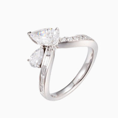 Toi Et Moi Pear Shaped Lab-Grown Diamond Engagement Ring in 14K White Gold