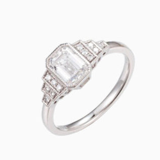 1 ct Emerald Cut Lab Grown Diamond Engagement Ring in 14k White Gold