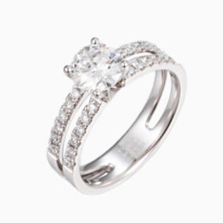1ct Round cut Lab Grown Diamond Double Pave Ring in 14K White Gold