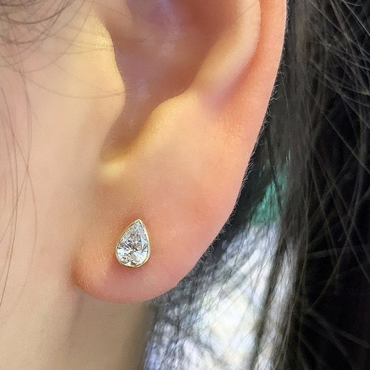 1 ctw Bezel Pear Cut Lab Grown Diamonds Earstuds(Pair) in 14k Yellow Gold