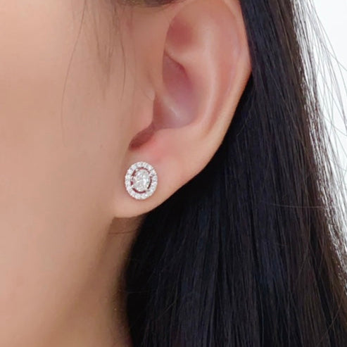 0.973ctw Oval Detachable Halo Lab Grown Diamond Earstuds (Pair) in 14k White Gold