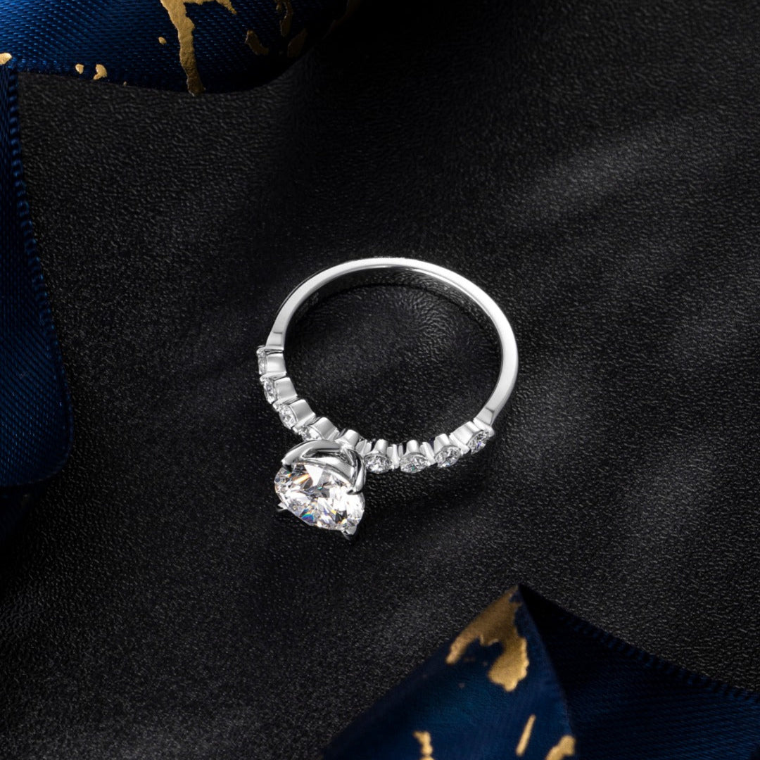 1 1/2ct Round 4 prongs Station Lab Grown Diamond Engagement Ring in 14k White Gold