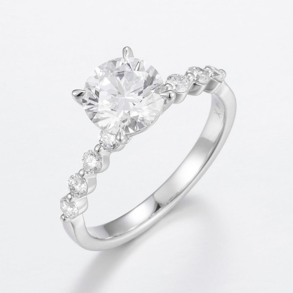 1 1/2ct Round 4 prongs Station Lab Grown Diamond Engagement Ring in 14k White Gold
