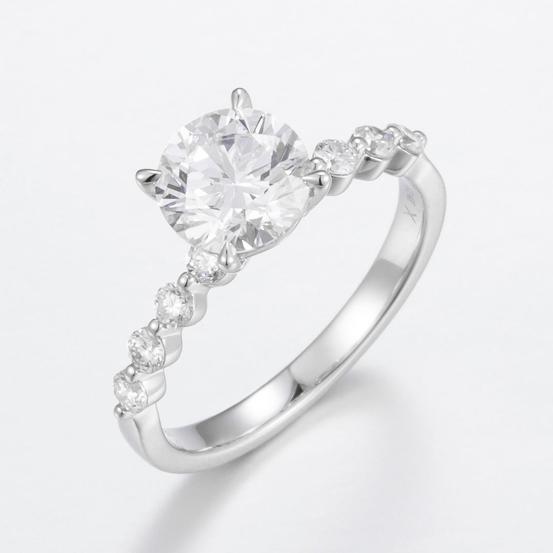 1 1/2ct Round 4 prongs Station Lab Grown Diamond Engagement Ring in 14k White Gold