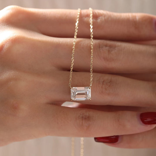 1 ctw East West Emerald cut Lab Grown Diamond Necklace in 14k Yellow Gold