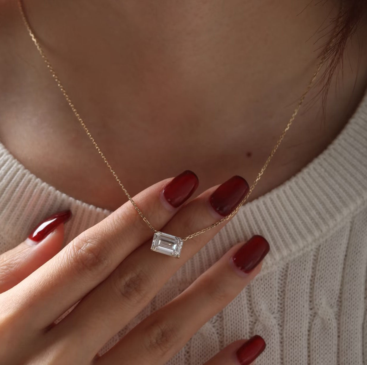 1 ctw East West Emerald cut Lab Grown Diamond Necklace in 14k Yellow Gold